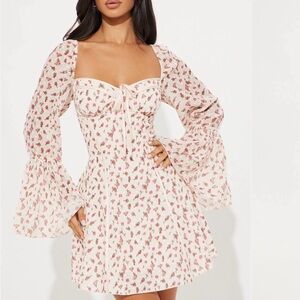 Fashion Nova Cream Mini Dress with Pink Floral Print NEVER WORN